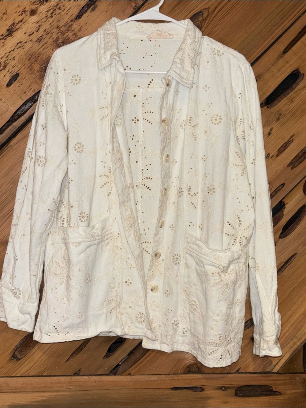 Solitaire White and Cream Eyelet Embroidered Denim Jacket